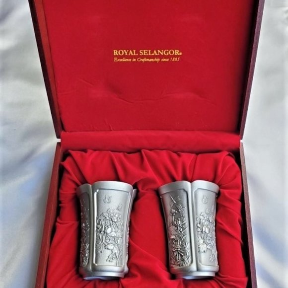 Royal Selangor Pewter Set of 2 Four Seasons Tumblers Cups Beakers New in Box - Picture 1 of 11